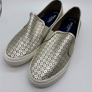 Sperry Metallic Gold Slip-On Sneakers, Memory Foam,‎ Women's Size 9